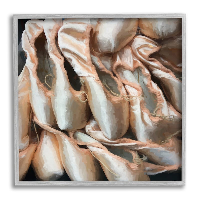 Stupell Ballet Slippers Dancer Pointe Shoes Painting Framed Wall Art, Design by Graffitee Studios - Tan - 17 x 17 - Grey