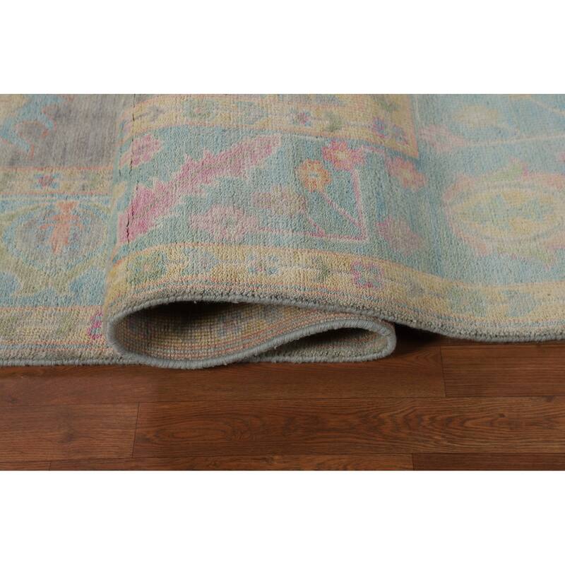 Grey Floral Oushak Indian Area Rug Handmade Wool Carpet - 8'8"x 12'6"