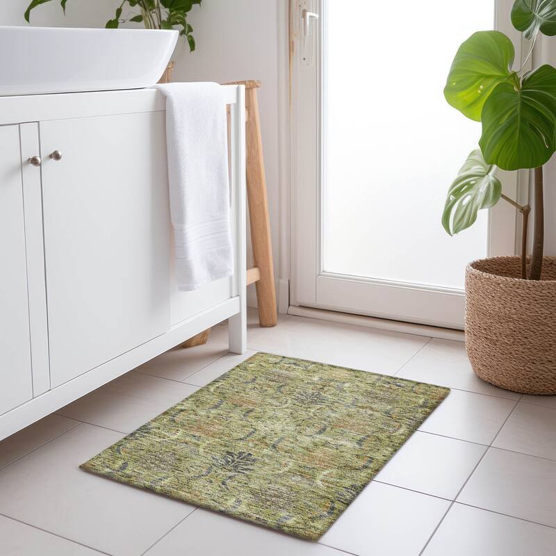 Machine Washable Indoor/ Outdoor Boho Traditional Chantille Rug - Aloe - 1'8" x 2'6"