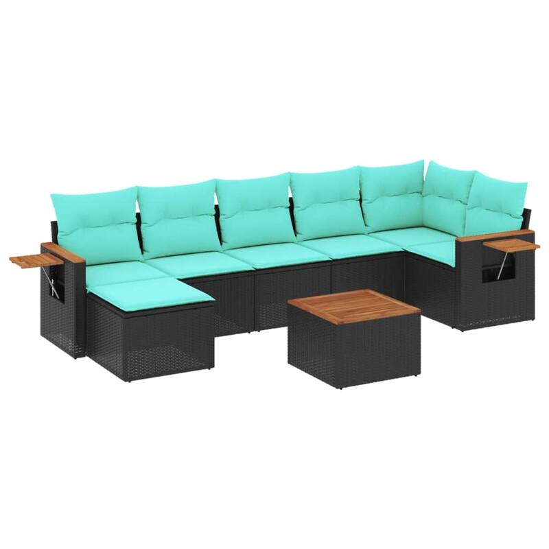 vidaXL 7 Piece Patio Sofa Set with Cushions Black Poly Rattan