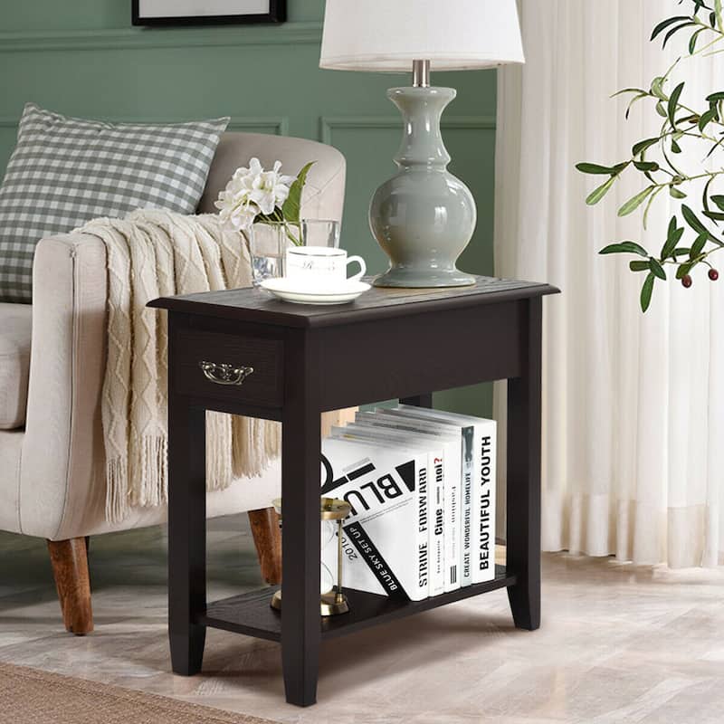 Gymax Set of 2 Nightstand 2 Tier End Bedside Sofa Side Table w/Drawer - See Details