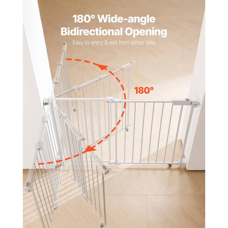 White Adjustable Baby Gate with Double Lock and One-Handed Operation for Stairs and Doorways - 28"H