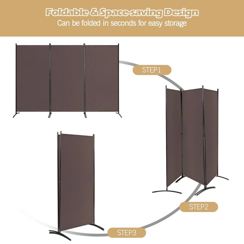 6-Foot 3-Panel Room Divider with Sturdy Hinges and Steel Base - 102.5" x 20" x 72"