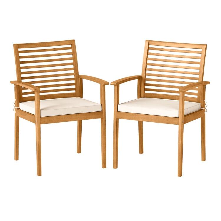 Natural Acacia Wood Patio Dining Chairs with Cushions Set of 2 Outdoor - 22.5" x 21.5" x 34"