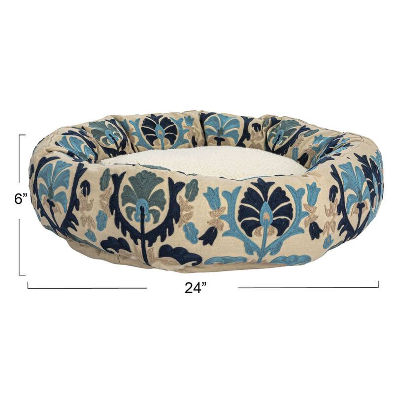 Cotton and Sherpa Pet Bed with Floral Design