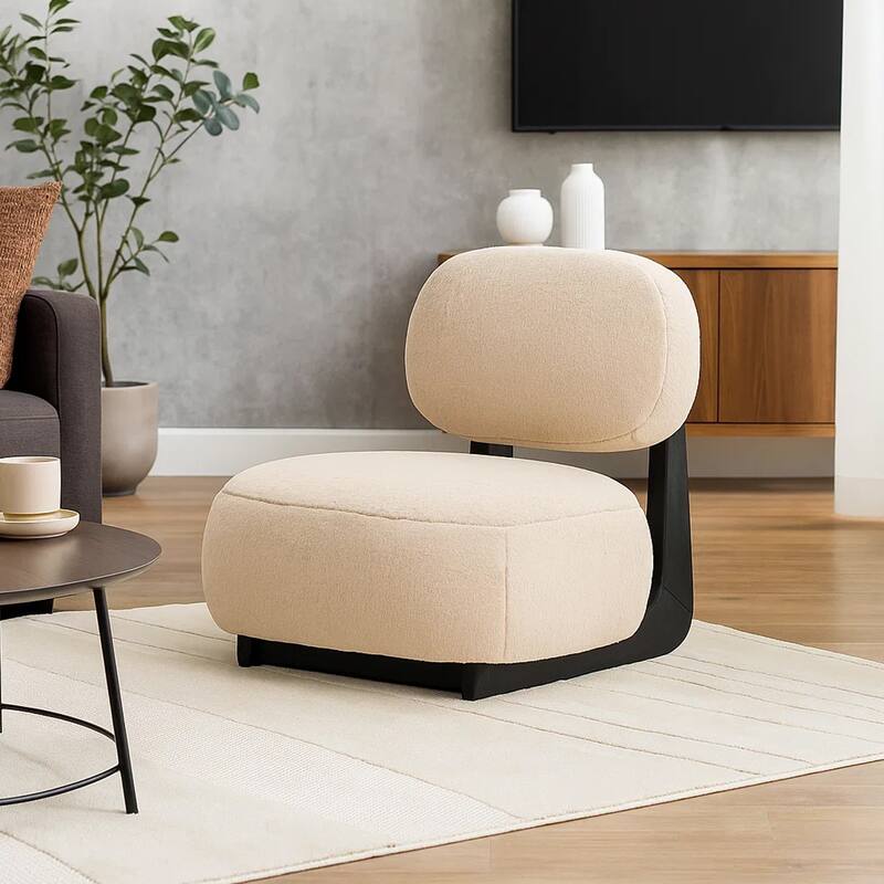 Diasa Armless Accent Chair, Camel Brown Fabric, Thick Foam Cushions