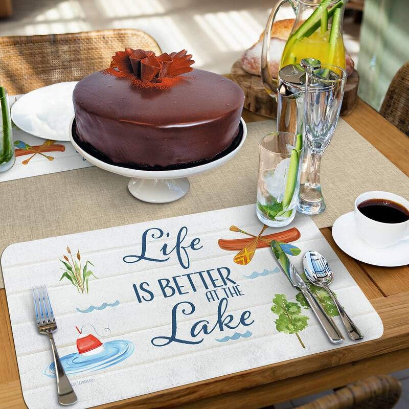 Lake Livin' 4 Pack Reversible Easy Care Flexible Plastic Placemats Made in The USA BPA Free Easily Wipes Clean