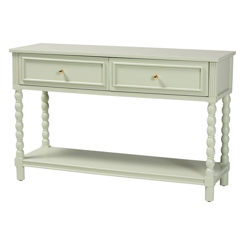 Karnia Console Table with Spindle Legs - 2-Drawer Accent Table with Turned Detailing and Open Shelf Storage - Mint Green