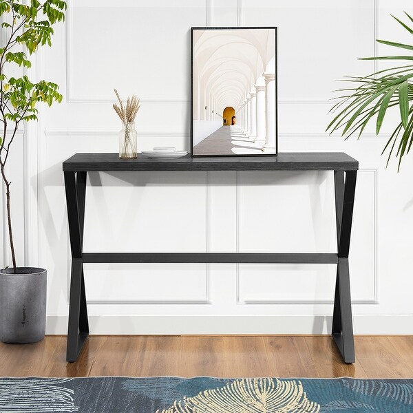 Painted Console Table X-shaped Legs Square Legs Contemporary Chic Lower Shelf 
