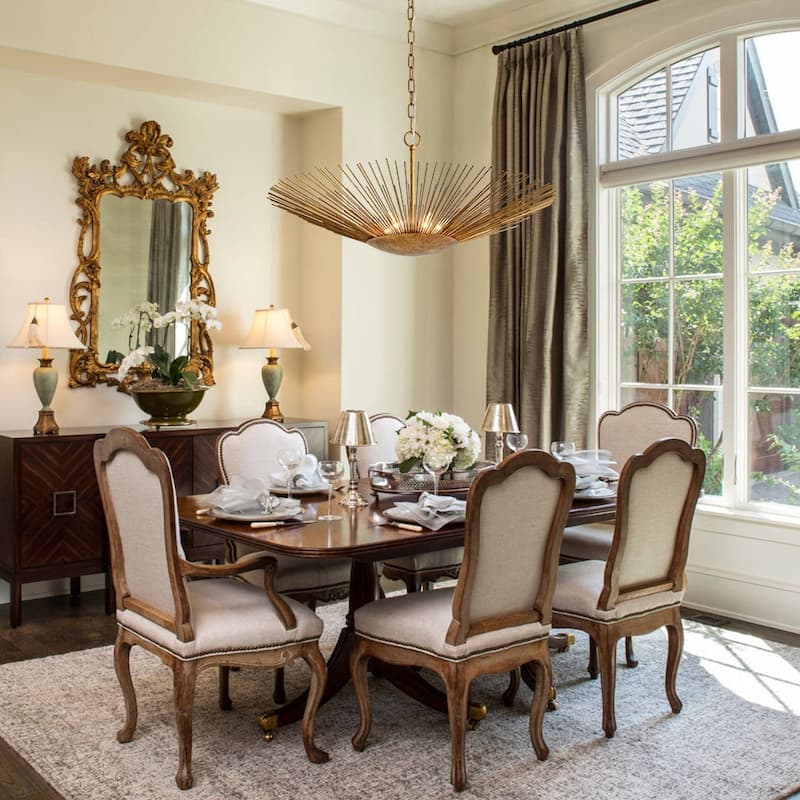 6-Light Vintage Luxury Gold Foiled Wide Wide Sunburst Chandelier 32in