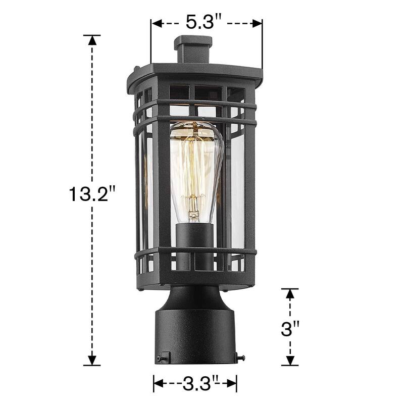 Modern Outdoor Post Light with Clear Glass Shade and Black Finish