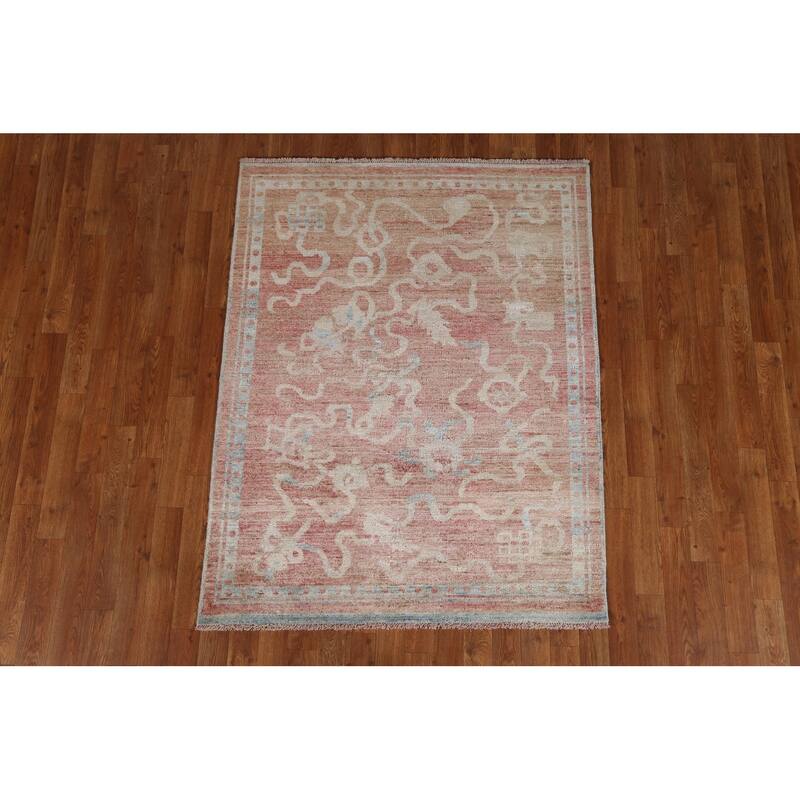 Hand Knotted Oriental 100% Wool Carpet Traditional Abstract Coral Art Deco Area Rug - 5' 0'' X 3' 10''