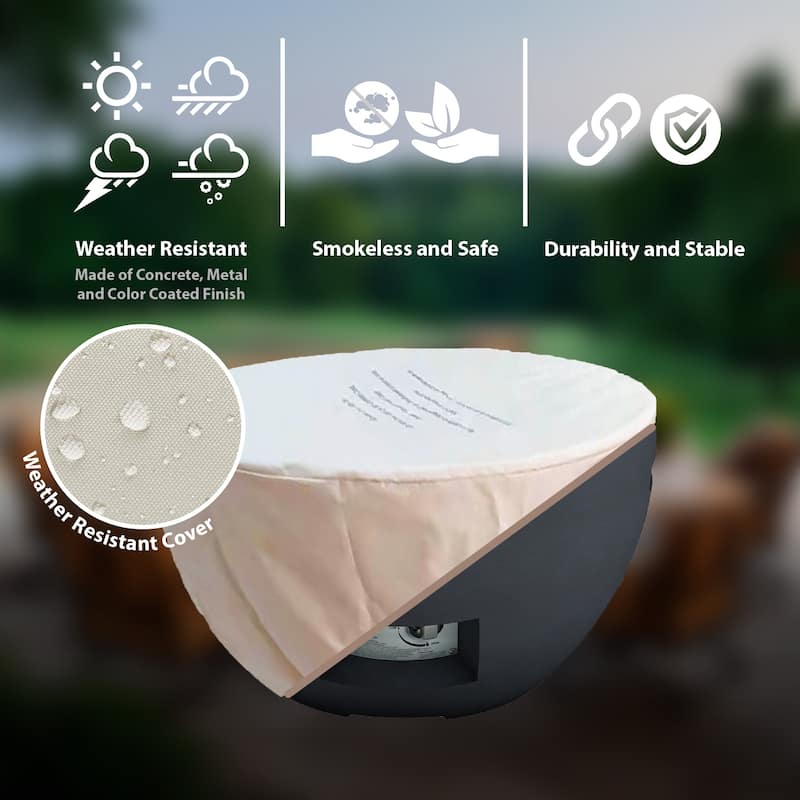 Kante 25"W Round Eco-Friendly Propane Gas Modern Smokeless Bowl Fire Pit Table with Weather Resistant Cover, 50,000 BTU