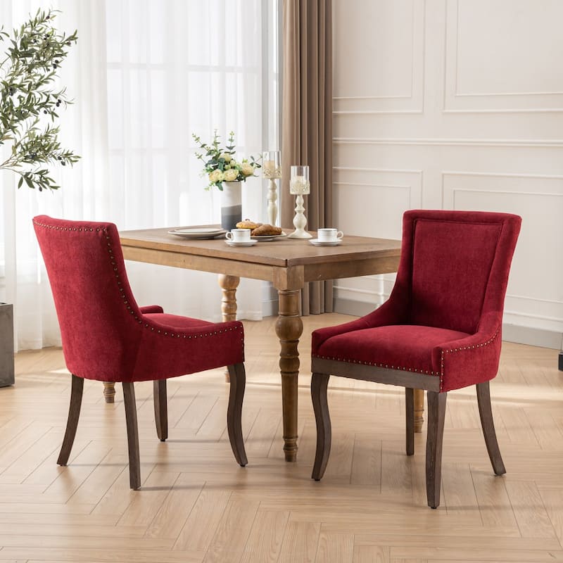 Side Dining Chair, Fabric Chairs with Solid Wood Legs, Set of 2