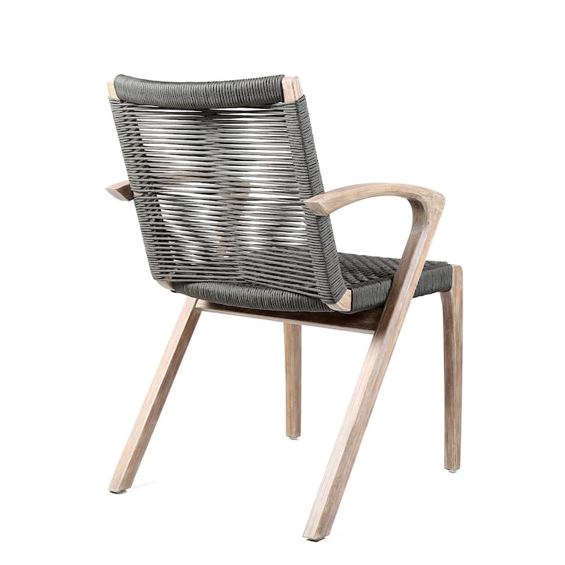 Solid Eucalyptus Wood and Rope Outdoor Patio 5 Piece Round Dining Set with Arm Chairs