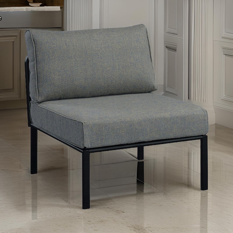 Rain 33 Inch Patio Side Chair, Armless, Sectional, Black Metal, Gray Fabric