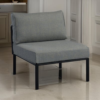 Rain 33 Inch Patio Side Chair, Armless, Sectional, Black Metal, Gray Fabric