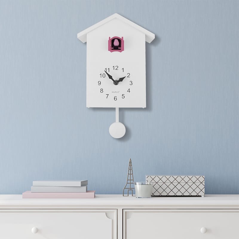 Walplus White Minimalist Cuckoo Clock Colorful Window 4 Changeable Birds