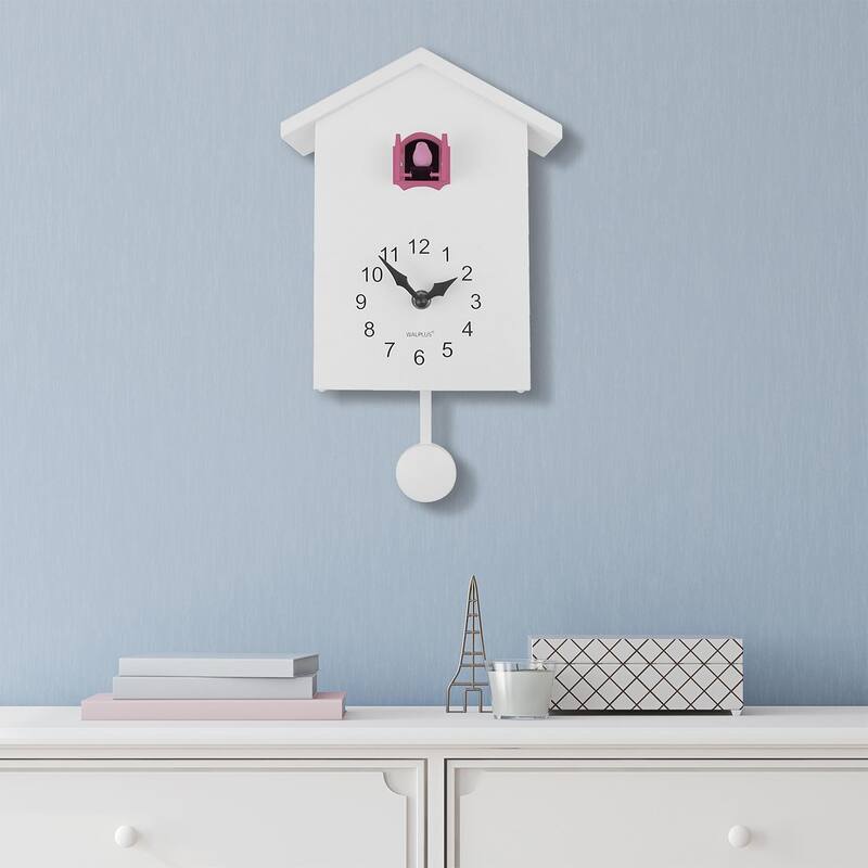 Walplus White Minimalist Cuckoo Clock Pink Window 4 Changeable Birds