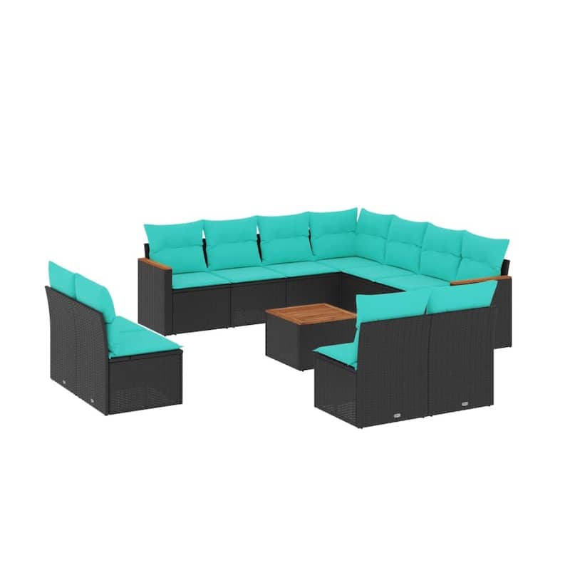 vidaXL 11 Piece Patio Sofa Set with Cushions Black Poly Rattan