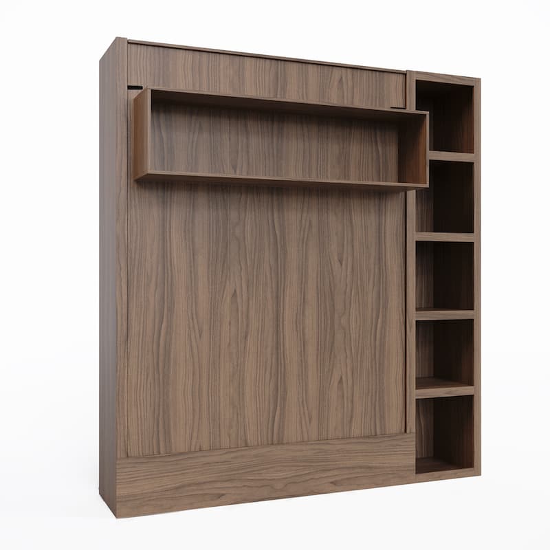 Easy-Lift Queen Murphy Wall Bed with Bookshelf