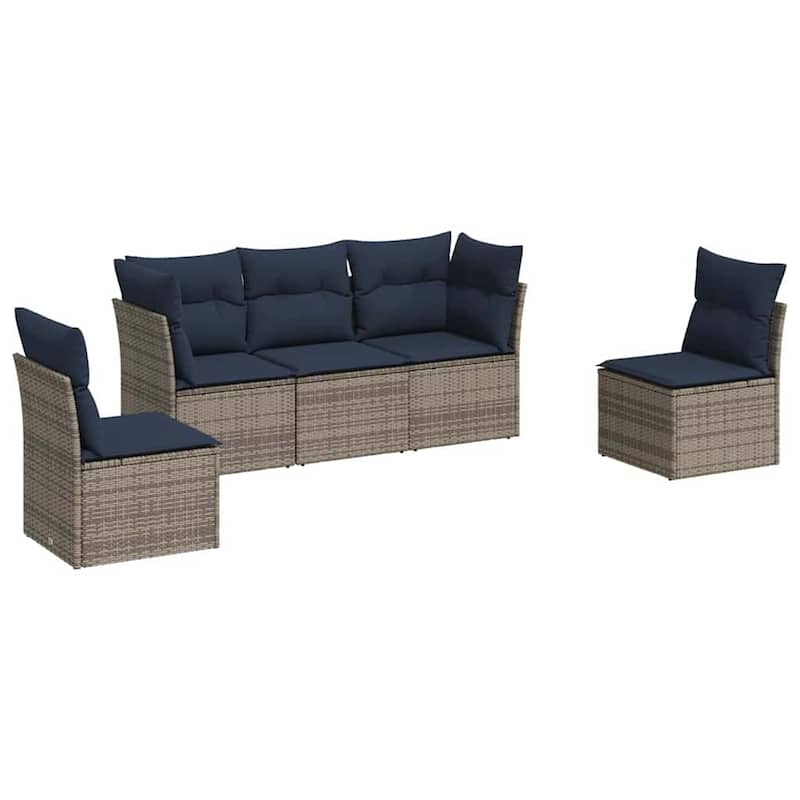 vidaXL 5/6 Piece Patio Sofa Set with Cushions Brown/Gray Poly Rattan - 24.4 x 24.4 x 27.2
