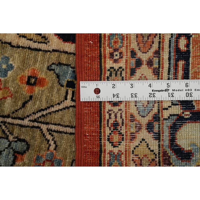 Hand Knotted Traditional Wool Orange Geometric Area Rug - 12' 1'' X 9' 1''