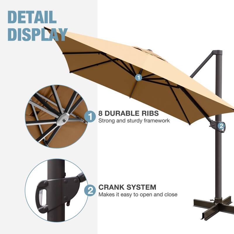 VredHom 10X13 FT Patio Outdoor Cantilever-Offset Umbrella with Base Stand
