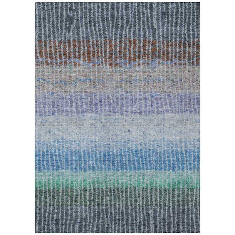 Machine Washable Indoor/ Outdoor Contemporary Stripes Chantille Rug