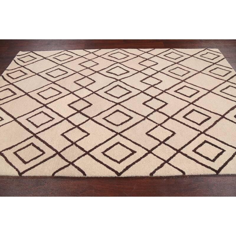 Trellis Geometric Contemporary Oriental Area Rug Wool Hand-tufted - 5'0" x 8'0"