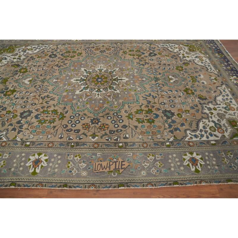 Hand Knotted Oriental 100% Wool Carpet Traditional Floral Brown Tabriz Area Rug - 9' 10'' X 6' 8''