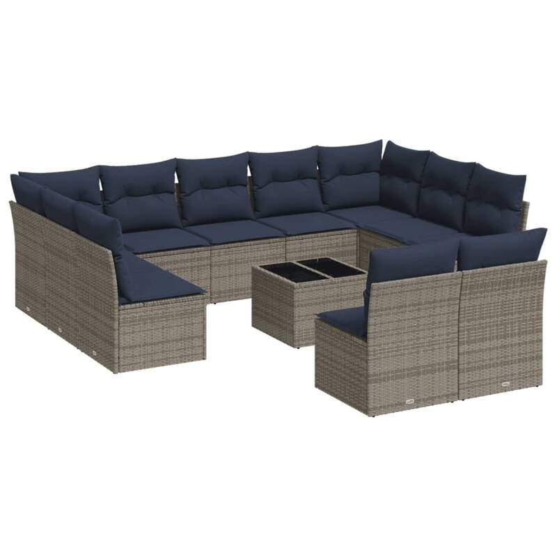 vidaXL 11/12 Piece Patio Sofa Set with Cushions Black/Brown/Gray Poly Rattan - 21.7 x 24.4 x 27.2