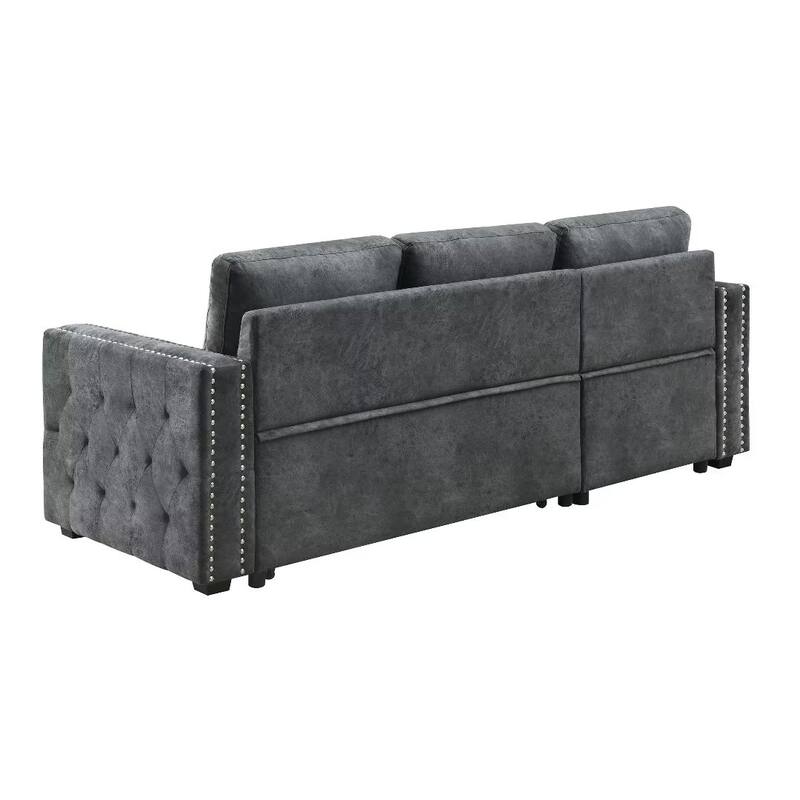 Morden Fort Reversible L-Shaped Sofa Bed with Storage - Velvet Upholstery, Button Tufting, and Nailhead Trim
