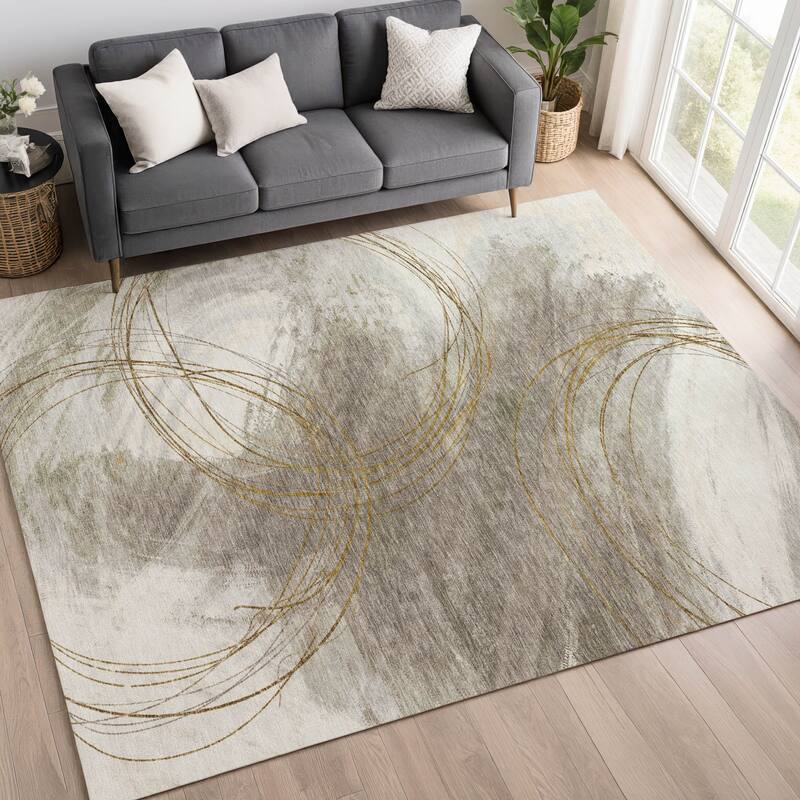 Machine Washable Indoor/ Outdoor Abstract Modern Chantille Rug