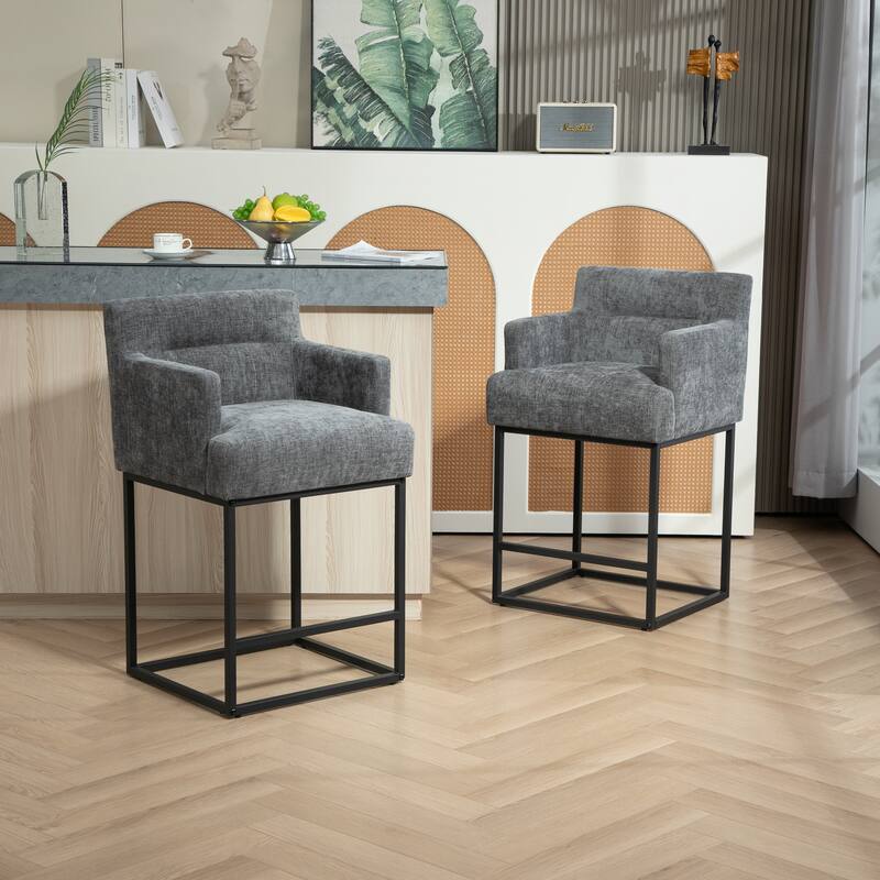 House Hold Counter Height Bar Stools Set of 2,Modern Square PU Bar Stool