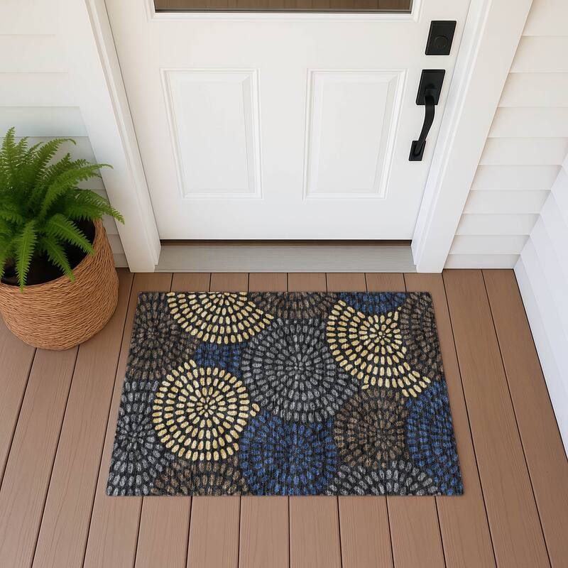 Machine Washable Indoor/ Outdoor Casual Ric Chantille Rug - Black - 1'8" x 2'6"