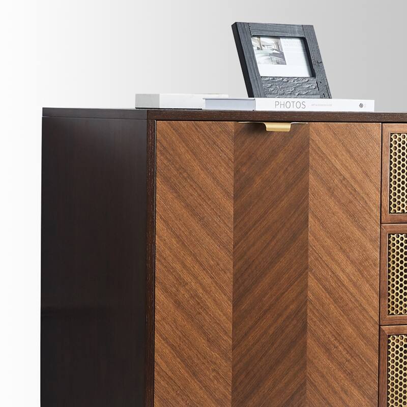 59.06” Modern Mid-Century Walnut Sideboard Buffet with 3 Drawers 2 Door Cabinet, Multi-layer Solid Wood Frame, Fully Assemble