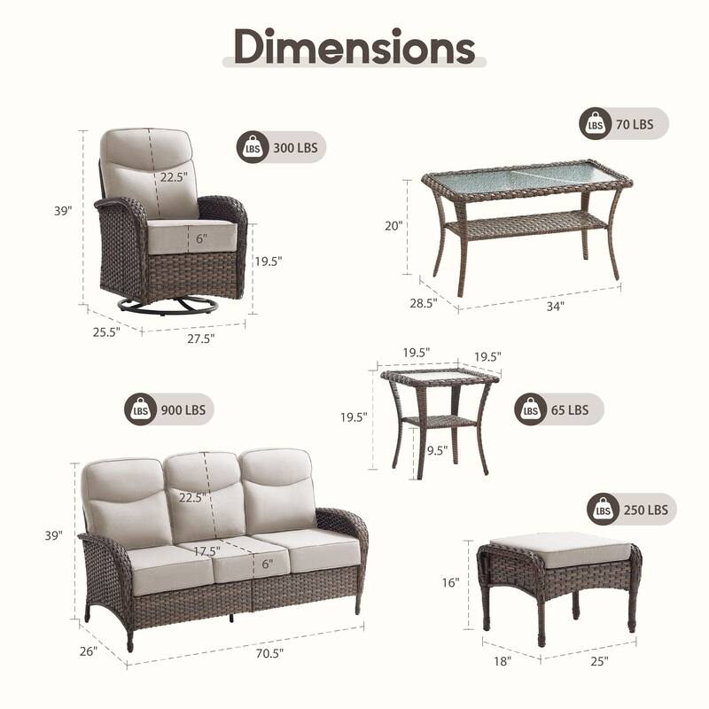 Luna 10-Piece Wicker Patio Conversation Set with Swivel Gliders and 6-Inch Thick Olefin Cushions