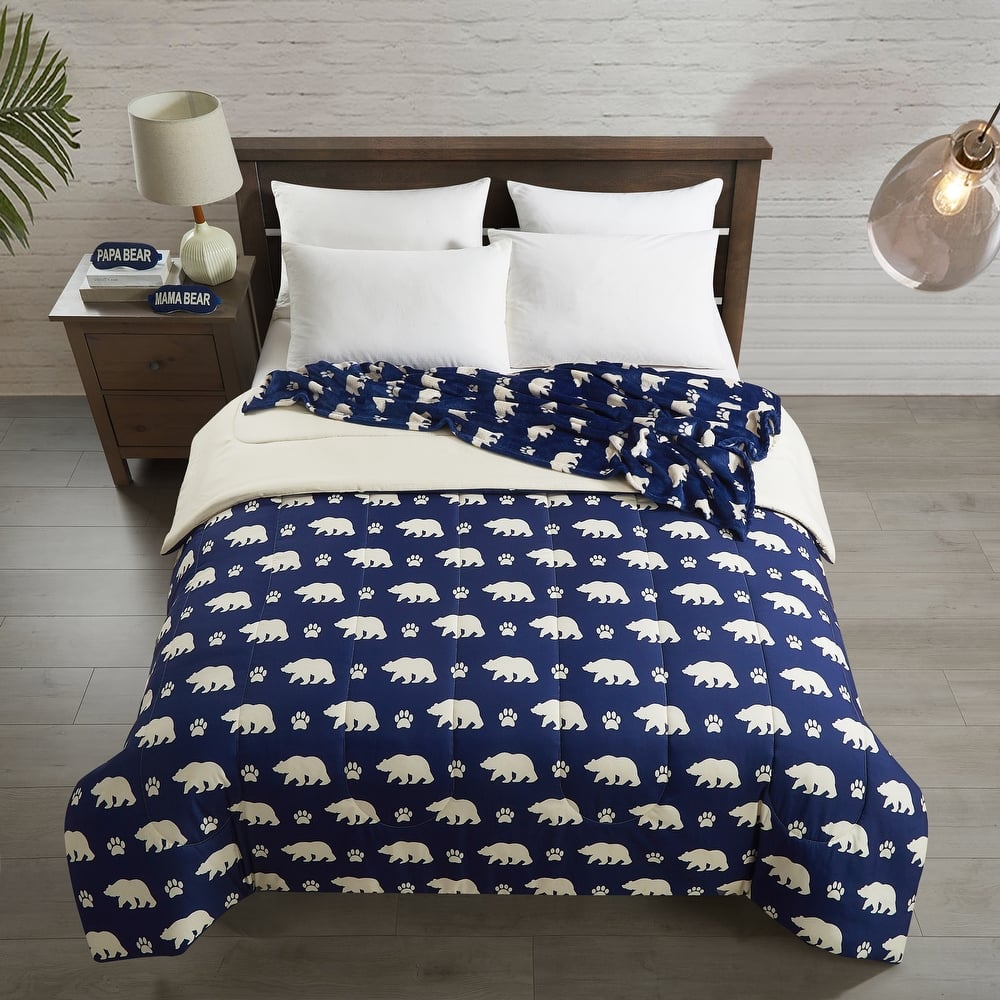 Dearfoams 4pc Mama Bear Comforter with Throw and 2 Eye Masks Set