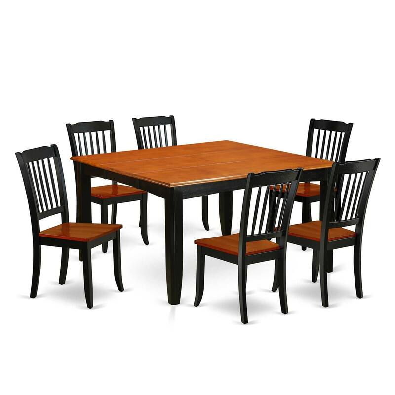 Modern Dining Set 7 Piece - Square Table w/ Butterfly Leaf & 6 Chairs - 54x54 Inch - Black Cherry Finish