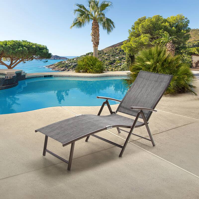 Pellebant Outdoor Folding Adjustable Aluminum Patio Chaise Lounge Chair - Dark Grey