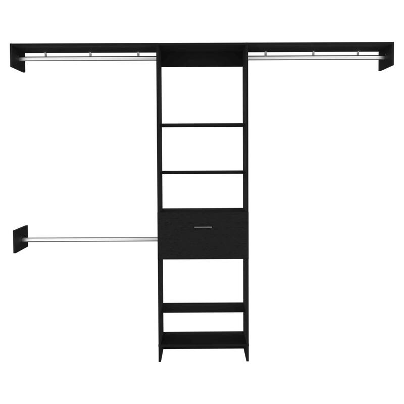 Closet System, Five Open Shelves, One Drawer, Three Metal Rods