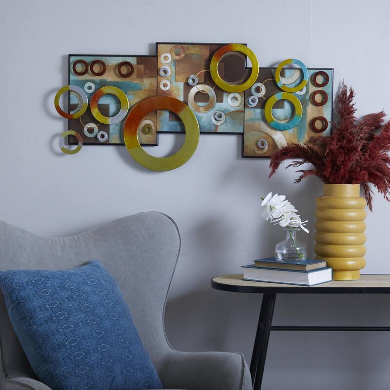 Wooden Geometric Wall Decor with Overlapping Circle Cutouts - Multi Colored - Roche River Decor