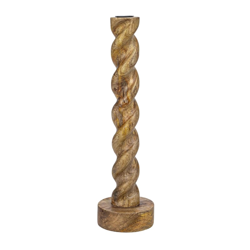 Hand-Carved Mango Wood Twisted Taper Candle Holder - 14"H