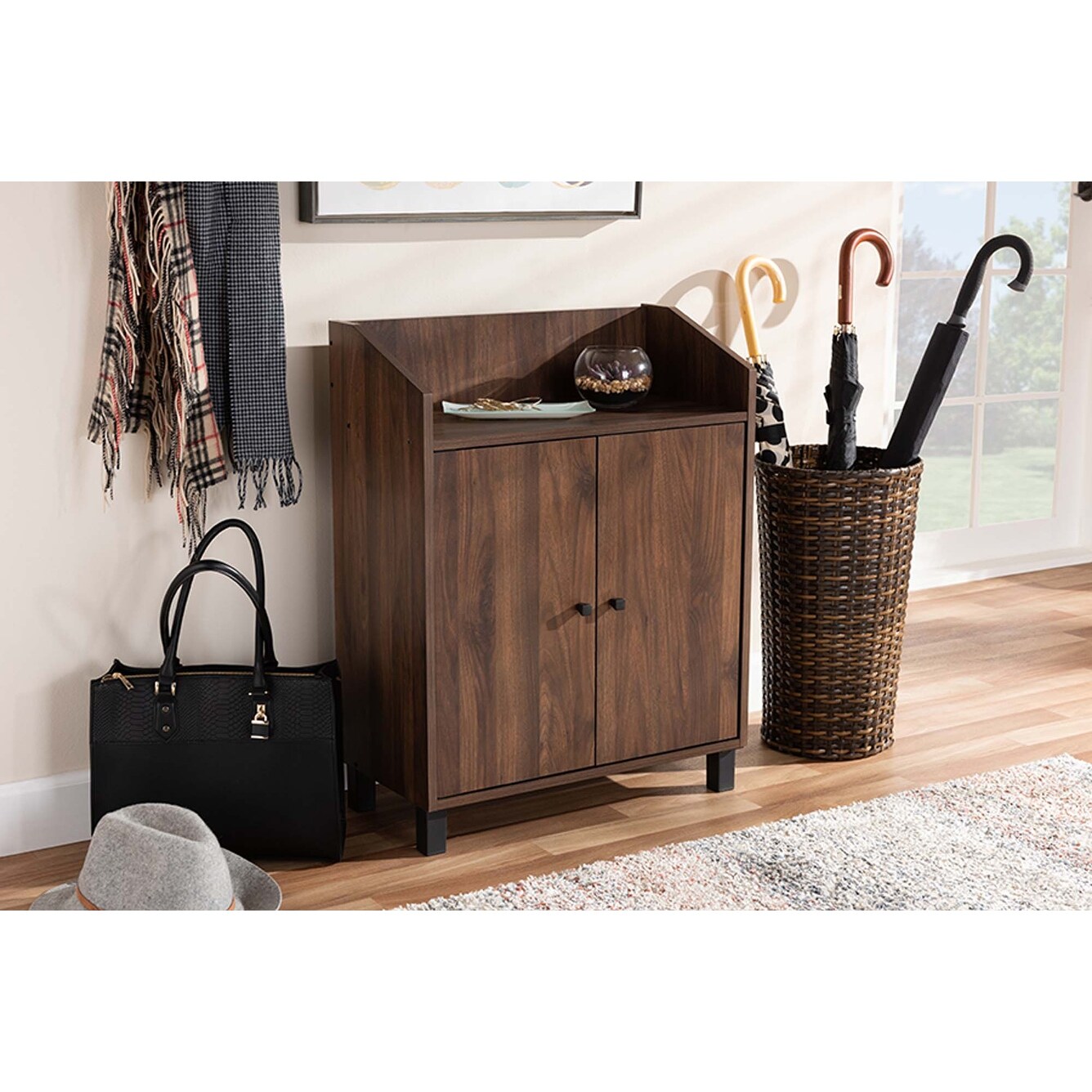 Brighton Walnut Brown Finished 2 Door Wood Entryway Shoe Storage Cabinet W Open Shelf Overstock 31490634 This shoe storage cabinet is reminiscent of modern and contemporary design. brighton walnut brown finished 2 door wood entryway shoe storage cabinet w open shelf