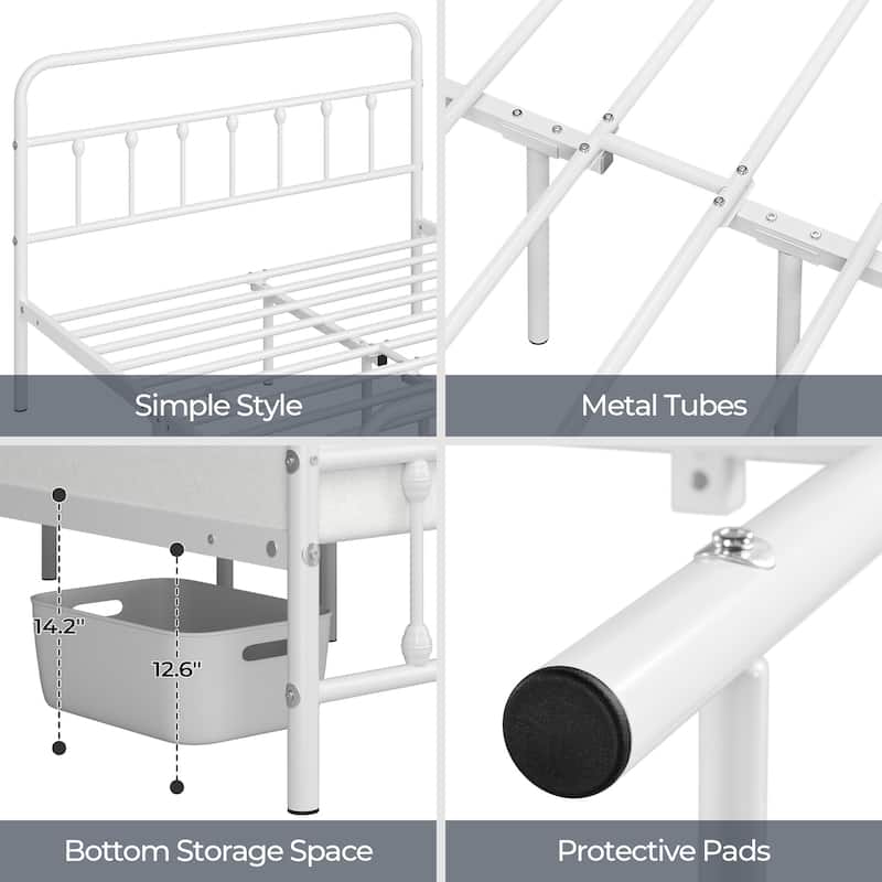 Yaheetech Classic Iron Bed Metal Bed Frames with High Headboard