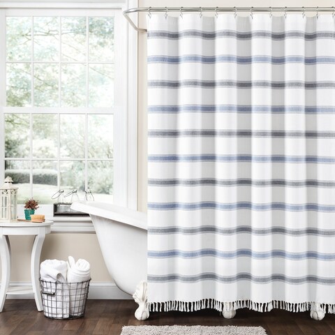 Lush Decor Stripe Woven Textured Yarn Dyed Cotton Shower Curtain