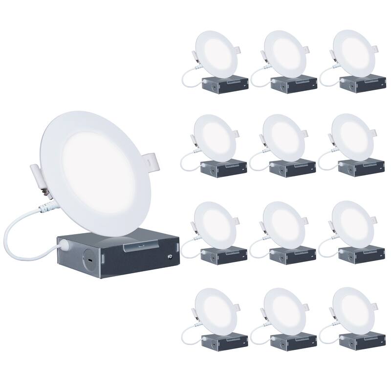 Infibrite 6 Inch 2700K/3000K/3500K/4000K/5000K Selectable 12W 1050LM Ultra-Slim LED Ceiling Light with J-Box, Dimmable(12 Pack) - 6 Inch - 5 CCT - Selectable - 3000K/4000K/5000K