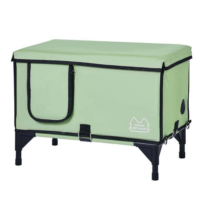 Elevated Cuboid Heated Cat House with Heated Pad