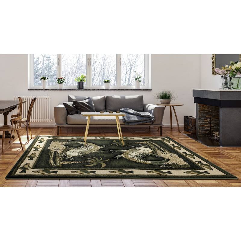 Wildlife Collection Dark Green Polypropylene Area Rug